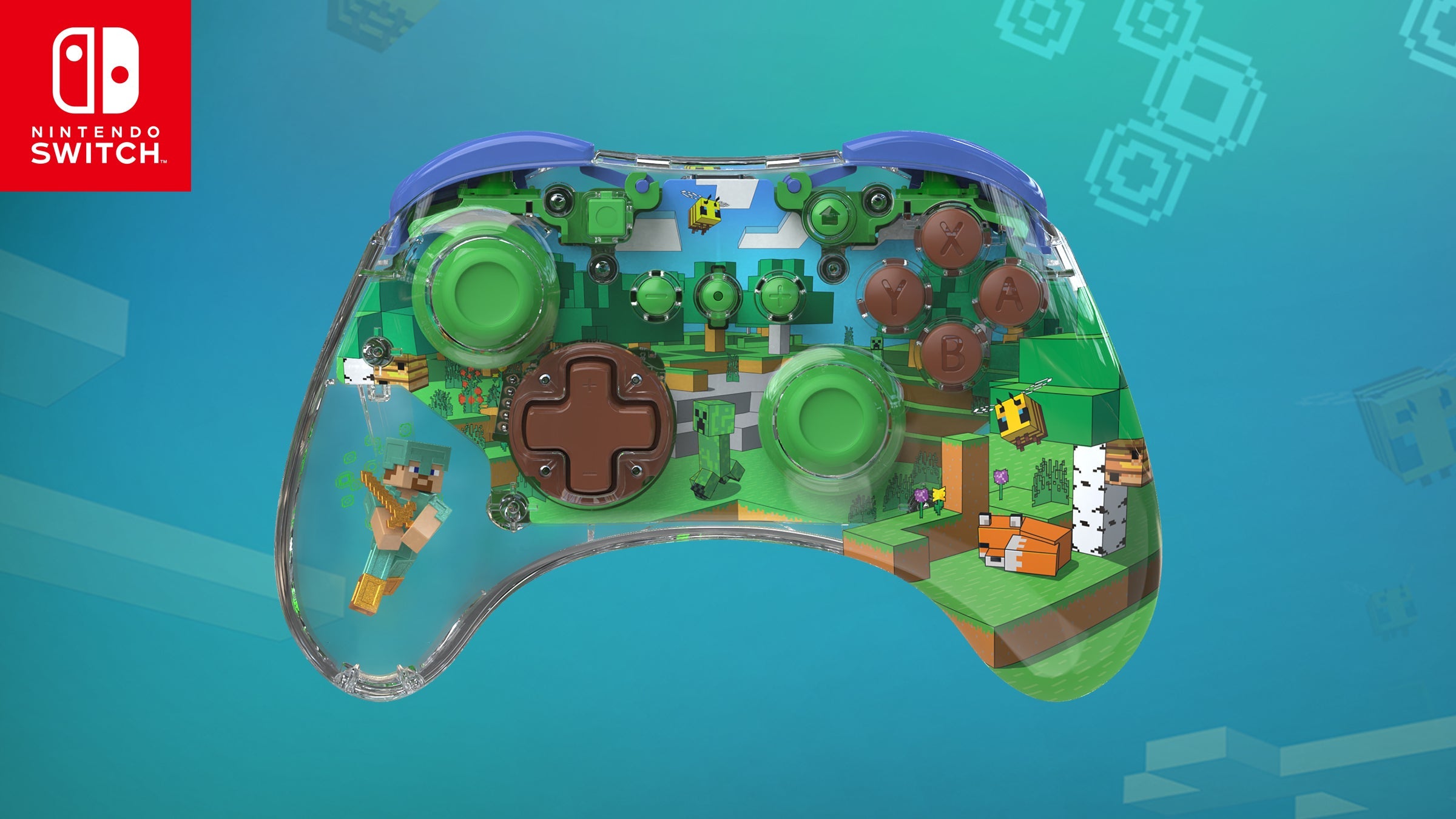 Controller - PDP REALMz Wireless-ontroller: Minecraft Forest Biome + Travel-ase Plus Minecraft Forest Battle for Nintendo Switch Bundle - Image 2